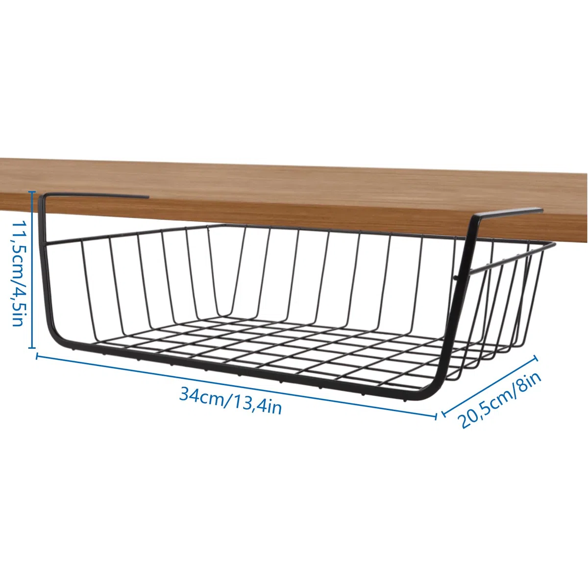 2 Stück Schwarz Unterregal Hängekorb Schrank, Regaleinhängekorb Küche Organizer Schrankkörbe Metall Aufbewahrungskorb für Küche, Schrank, Bad, Speisekammer, Büro