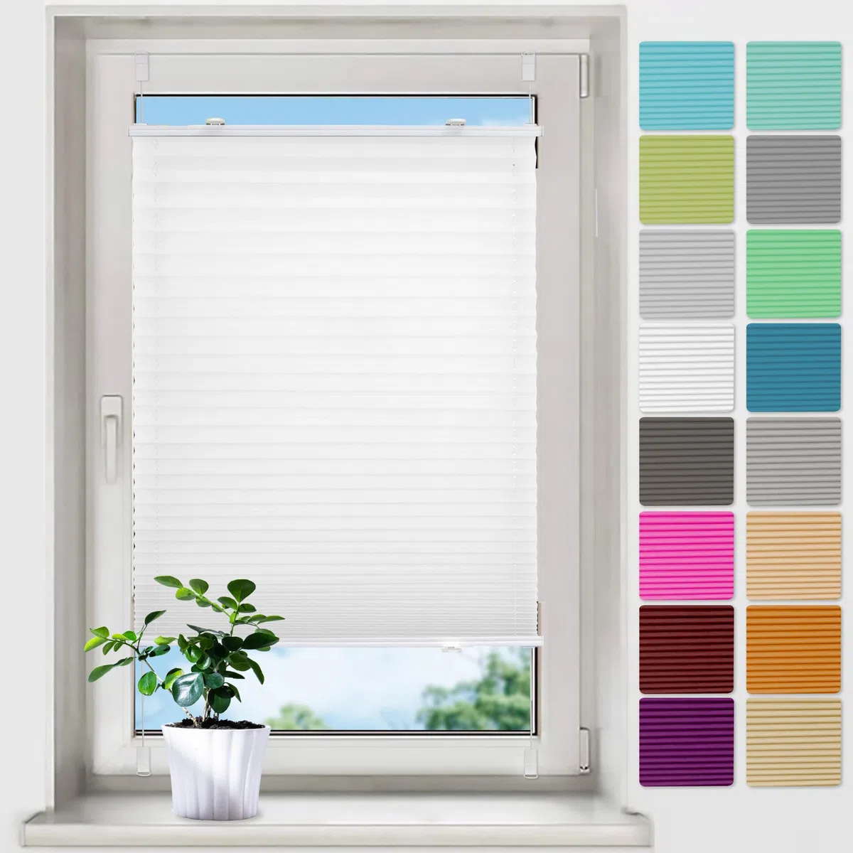 bobodeco Plissee ohne Bohren Plissees Klemmfix - Weiß 80 x 130 cm (BxH) - Easyfix Plisseerollo Jalousie Faltrollo Blickdicht - Sichtschutz - Sonnenschutz Fertifplissee - Rollos für Fenster und Tür