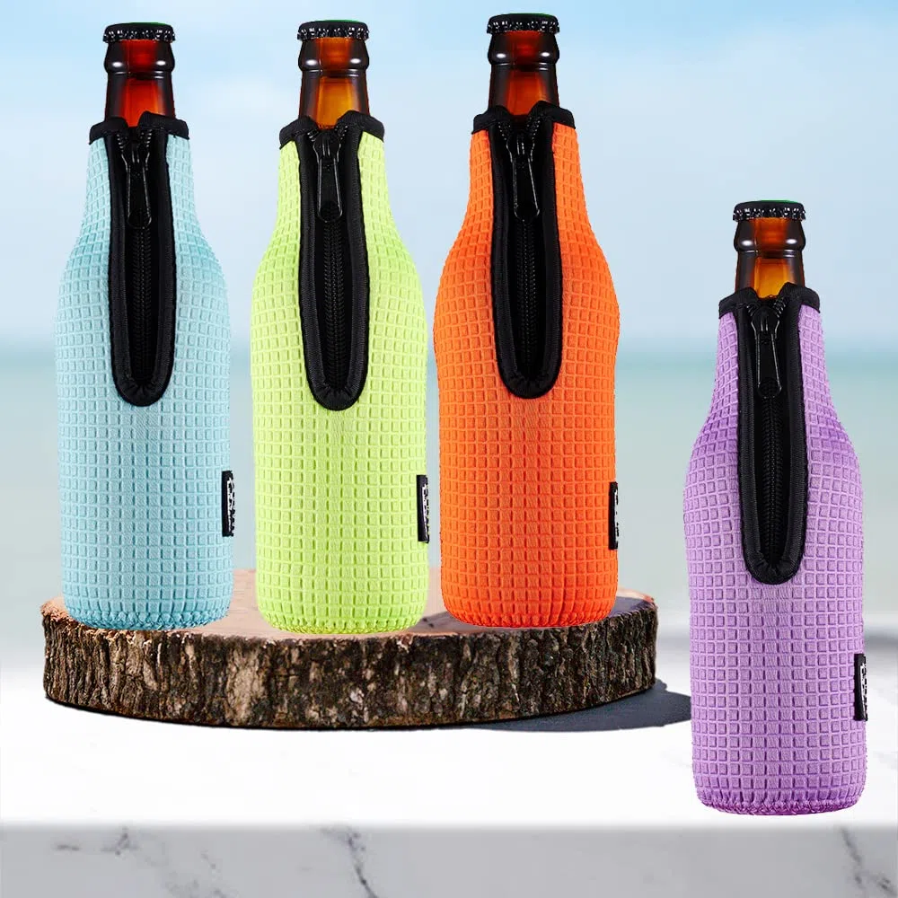 WK ieason Bierflasche Ärmel Isolatoren 12oz 330ml Standard Bierflasche Kühler Abdeckungen Zip-up Flasche Jacke 12OZ Bierflasche Halter rutschfeste dicke Neoprenhüllen 4PC Pack