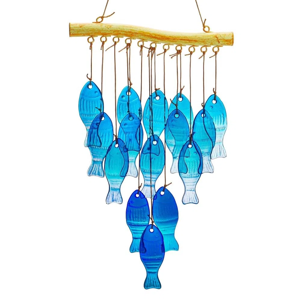 Windspiel in Fischform, blaues Glas, Meereswindspiel, hängender Sonnenfänger, Lichtsammlung, Anhänger für den Außenbereich (Stil 1)