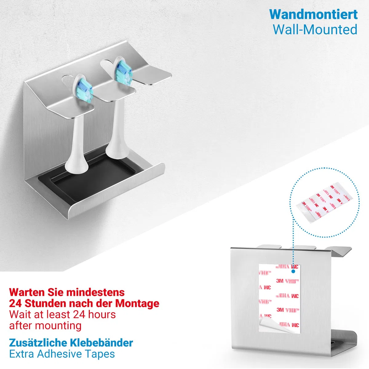 Siegvoll Edelstahl Zahnbürstenhalter für Oral-B, iO, Philips Sonicare, usw. | Aufsteckbürsten Halter mit Auffangschale | Bürstenkopf-Halterung für 2er elektrische Zahnbürstenkopf