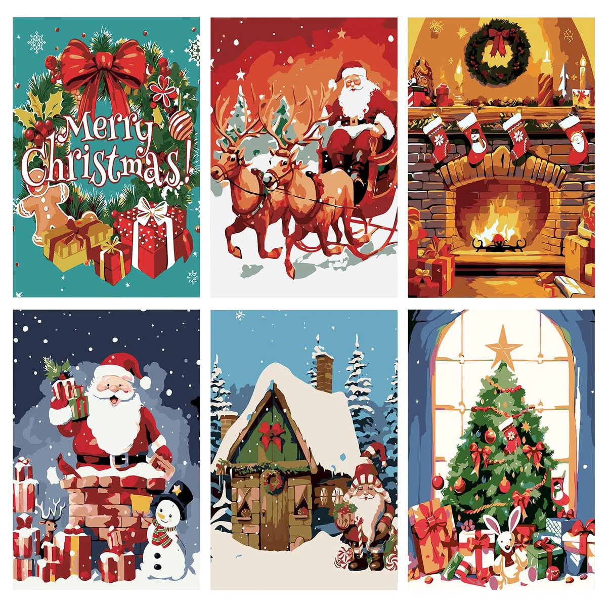 Jawecci 6 Stück Weihnachten Malen nach Zahlen für Kinder Erwachsene, DIY Malen Nach Zahlen Weihnachten Handwerks Kunst für Erwachsene Mädchen Home Décor 20x30cm