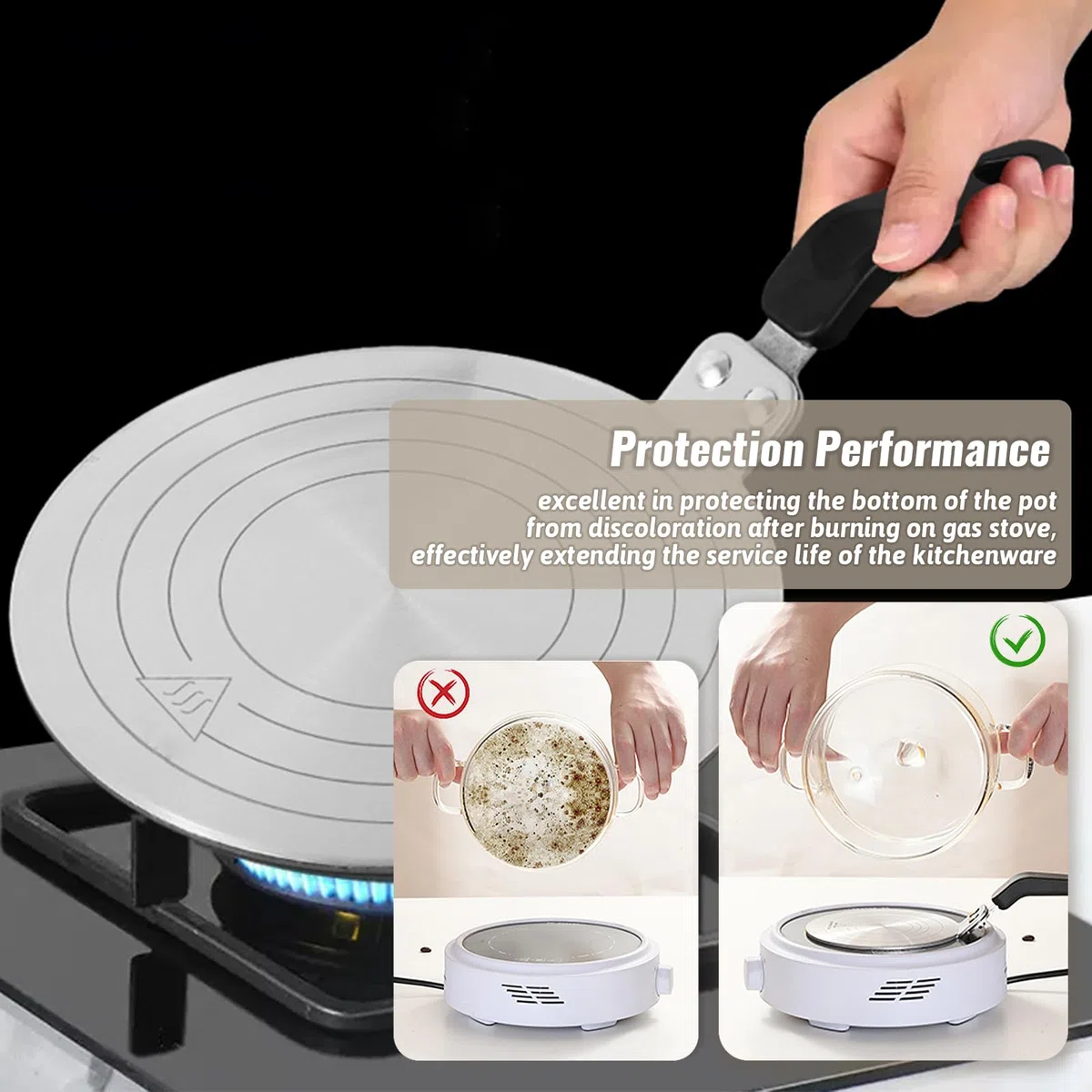 Universal Induktion Adapterplatte Ø 20 cm, Kleine Induktionsadapter mit Wärmeisolierunggriff aus Edelstahl für Moka Töpfe, Wärme Diffusor Kochen Induktion Adapter