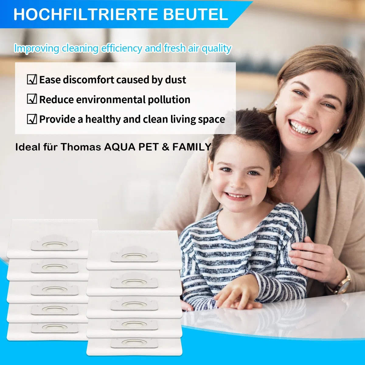 15 Stück Staubsaugerbeutel für Thomas AQUA PET & FAMILY, Type 788/M 788563