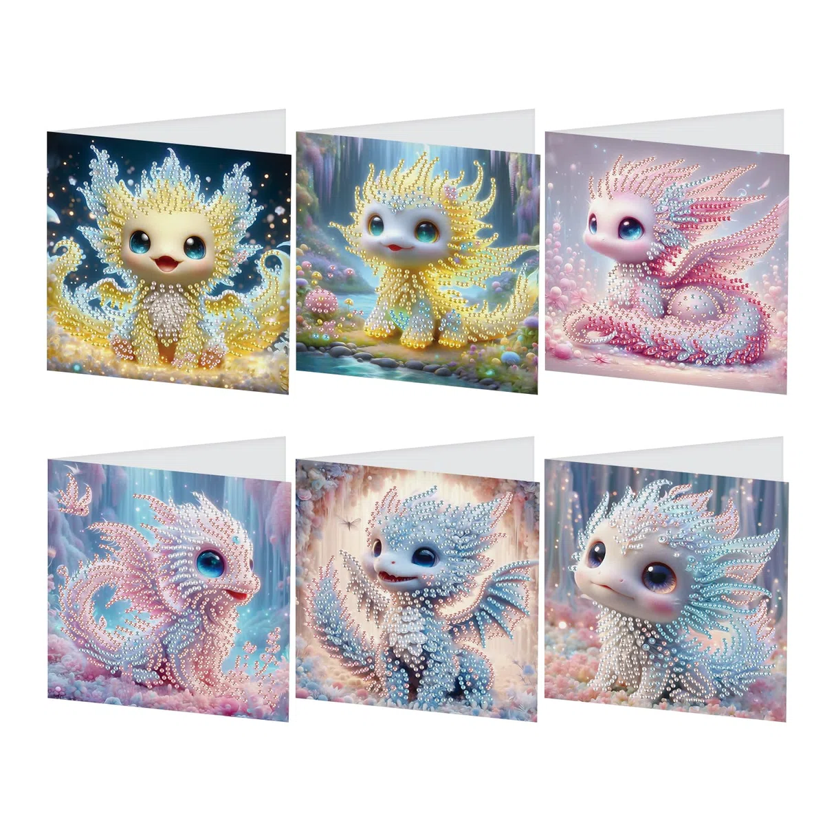DCIDBEI 6 Stück Diamond Painting Grußkarte Diamond Painting Karten 5D DIY Diamant Painting Grußkarten Geschenk für Freunde und Familie Glückwunschkarten Geschenkkarte Geburtstagskarte Kleiner Drache