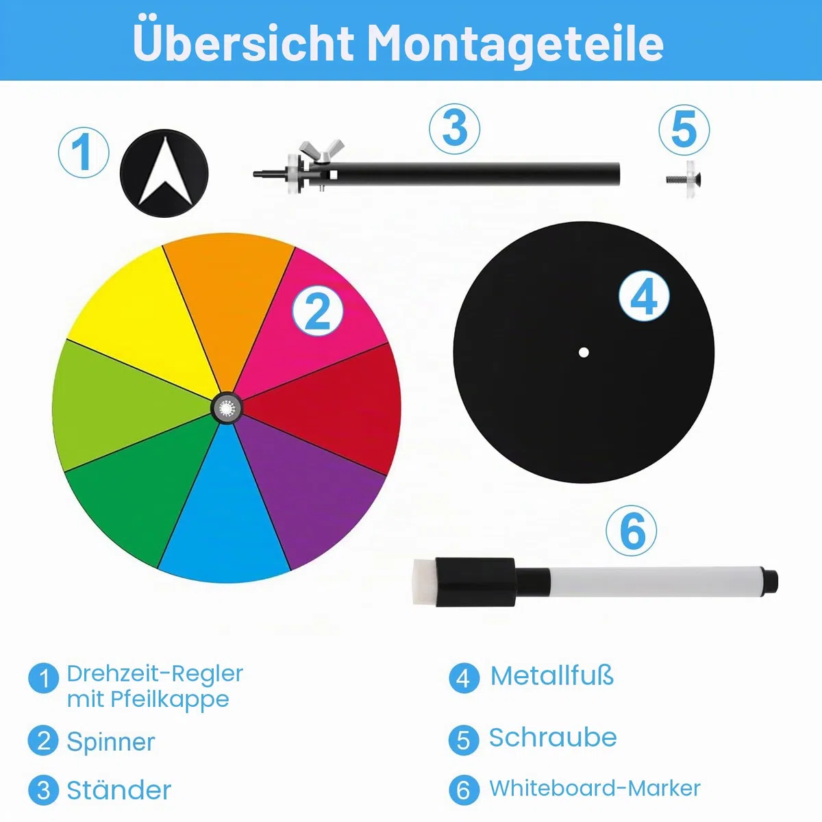 Glücksrad zum Drehen 30 cm Glücksrad Zum Selbstgestalten mit Trocken Abwischbarem Marker und Radiergummi für Partys, Pubs, Messen und Karneval