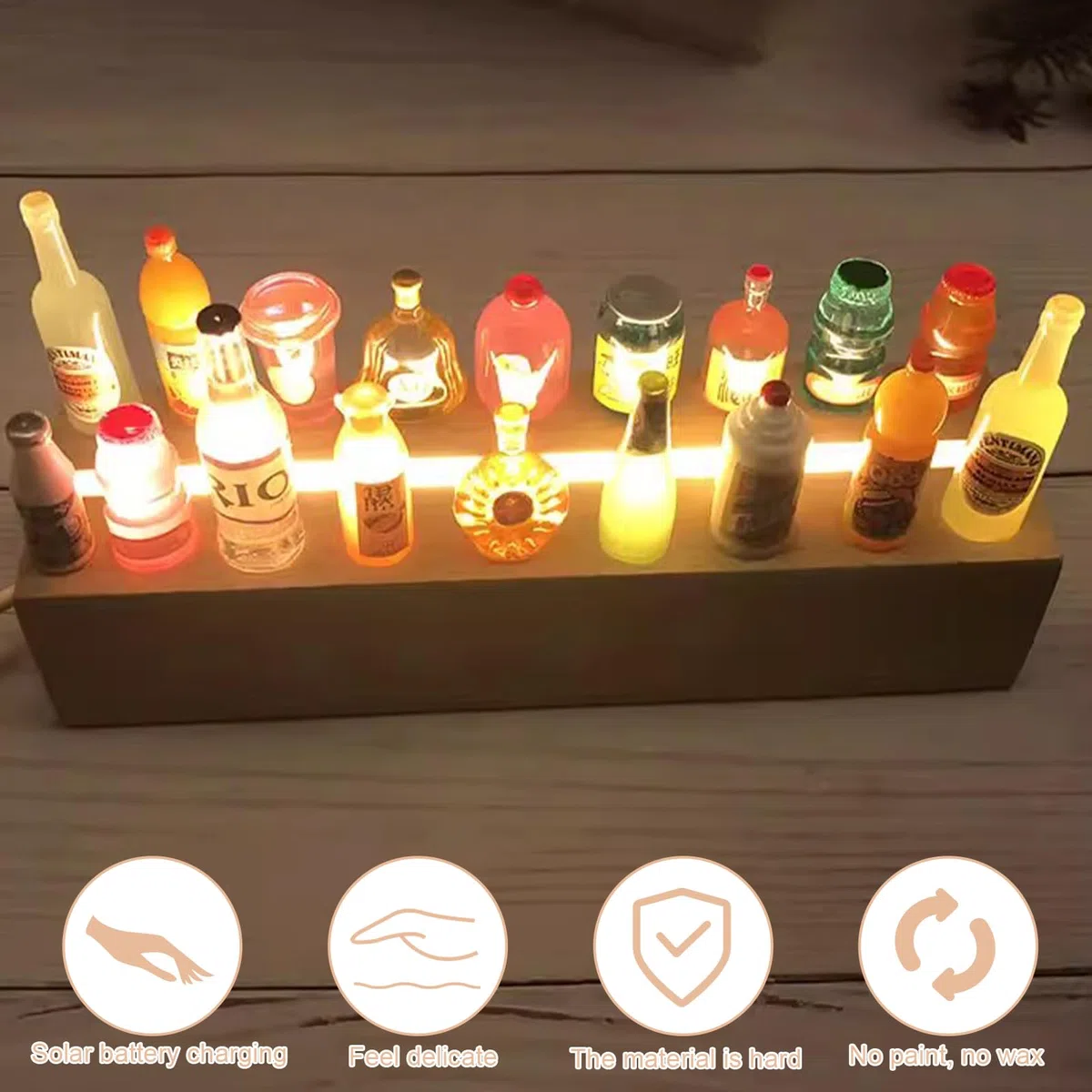 BAIFULAI 4 Stück LED Sockel Holz, 20cm Holzsockel, Lichtsockel mit USB-Schalter, Warme Farben, Leuchtsockel, Lichter Display Basis für 5 mm Dicke Acryl Platte Kristalle Glas Harz Kunst