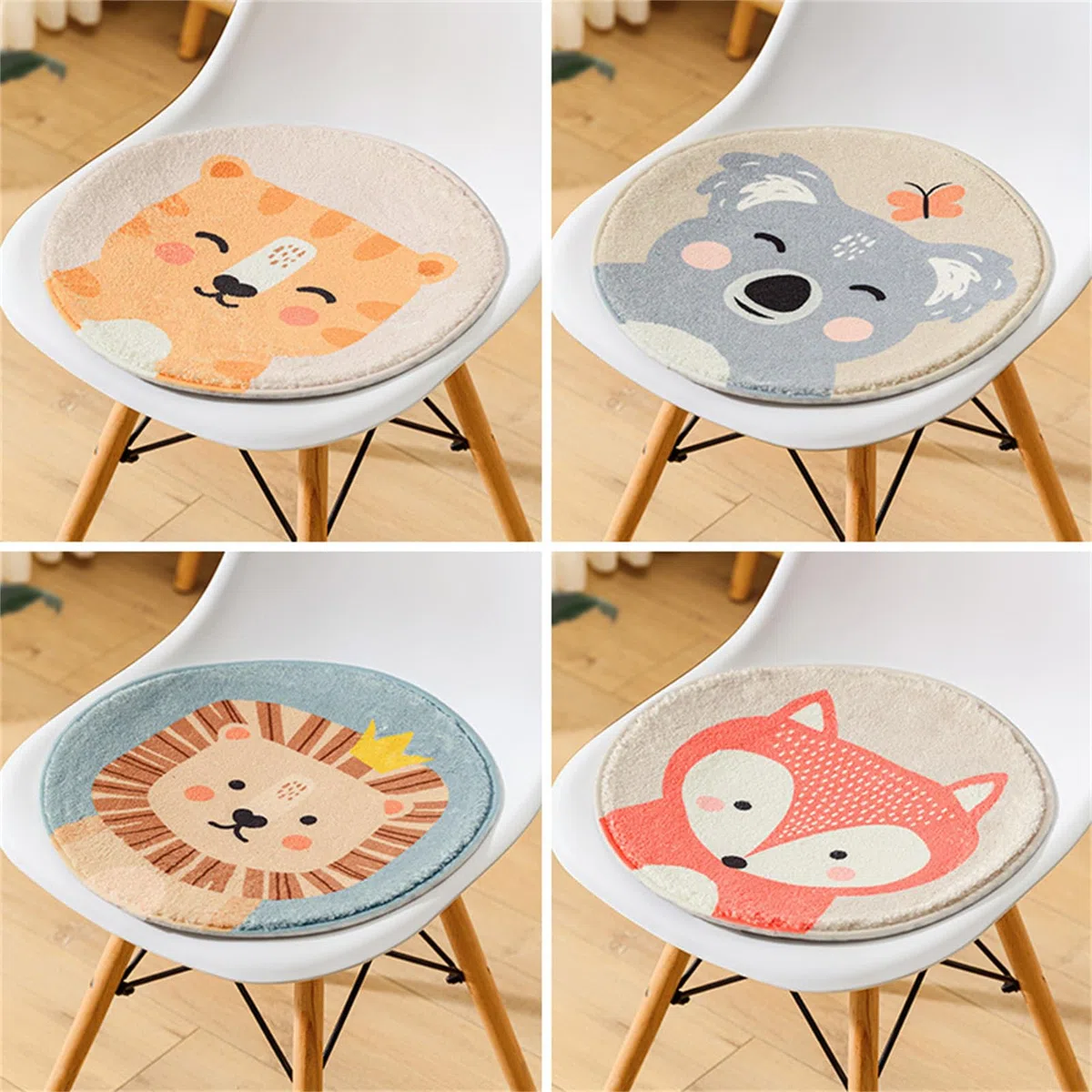 Herfair 2er-Set Sitzkissen Kinder, Runde Stuhlkissen Kinder Schule, Sitzkissen 30x30 cm Stuhl Sitzpolster Bodenkissen Kinder Weich Sitzauflage Cartoon Tier Bodenkissen Kinder (Fuchs)