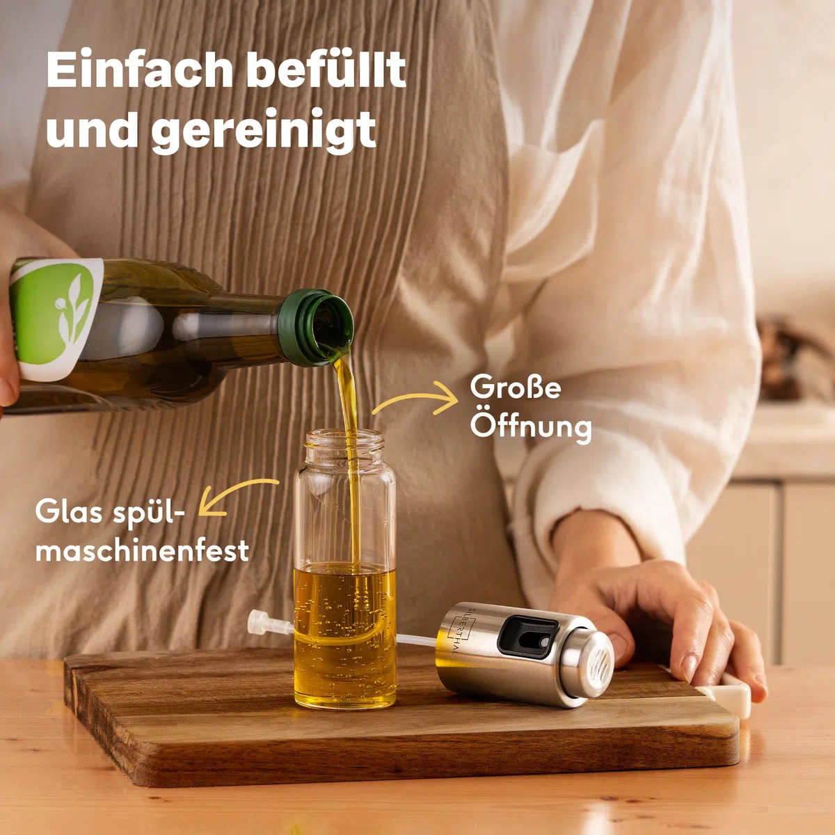 SILBERTHAL Ölsprüher 120 ml Glas – Sprühflasche für Speiseöl – 2 in 1 Essig & Ölspender – Gleichmäßiges Sprühen für Heißluftfritteusen, Pfannen, Salat – Küchenhelfer – Spülmaschinenfest