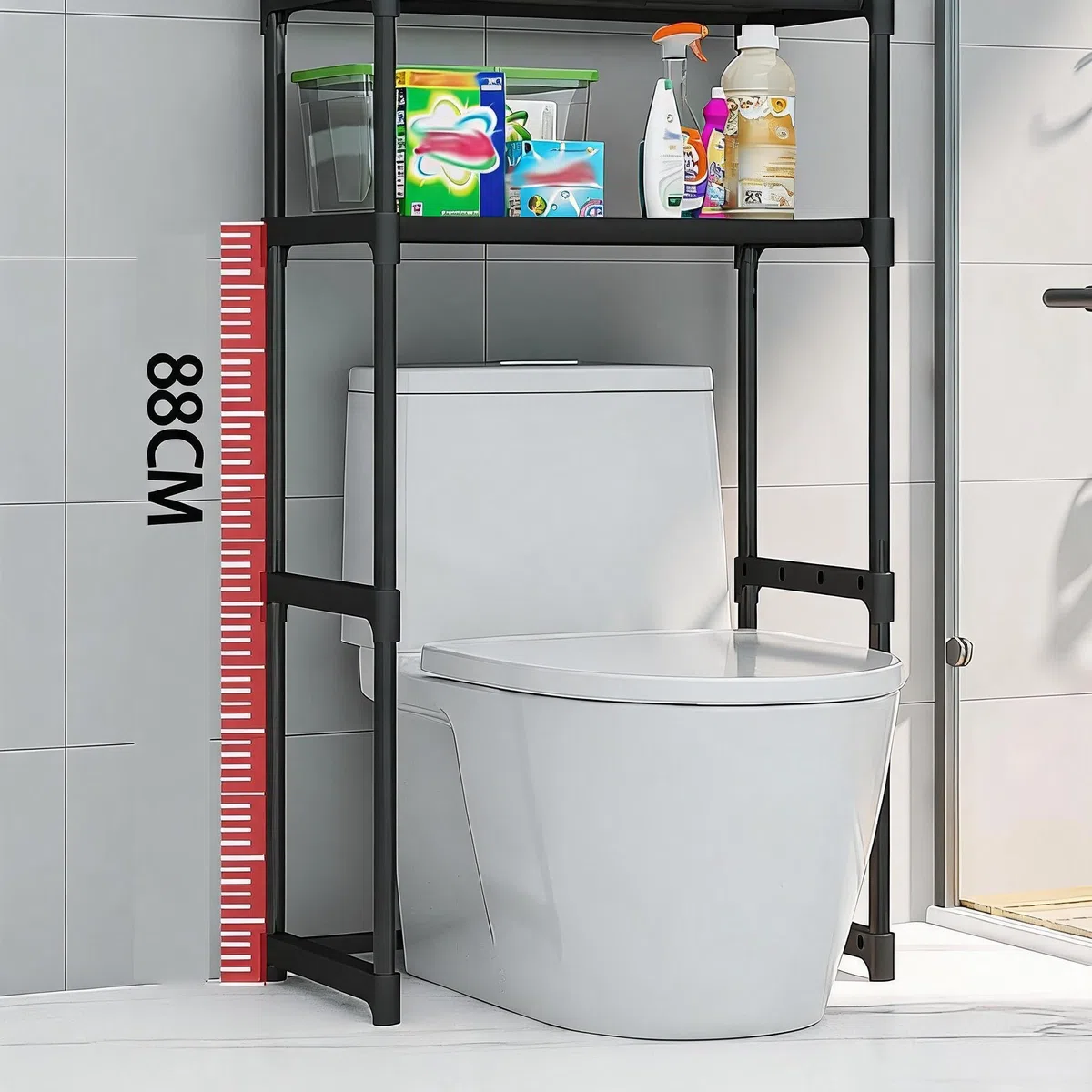 Toilettenregal 3 Ebenen, Badezimmerregal über Die Toilette Platzsparend, Badezimmer Aufbewahrungsregal Mit Stabilem Eisenrahmen, Wasserdicht, Für Bad, Waschküche Oder Küche-Weiß