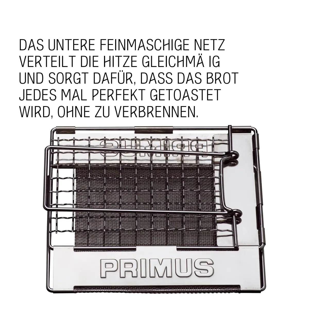 Primus Camping Toaster für Gaskocher - 17x14 cm - 186 g - Edelstahl - Klappbarer Griff und Seiten – Flach zusammenfalten - Kleiner Toaster für Camping und Gasherd