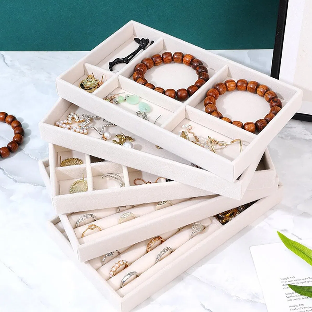 8 Stück Schmucktablett, Schmuck Organizer Schublade, Schmuckaufbewahrung Schublade, Schmuck Organizer, Schmuck Organizer Tablett, Schubladeneinsätzen Für Ohrringe Ring Armband Broschen,Beige
