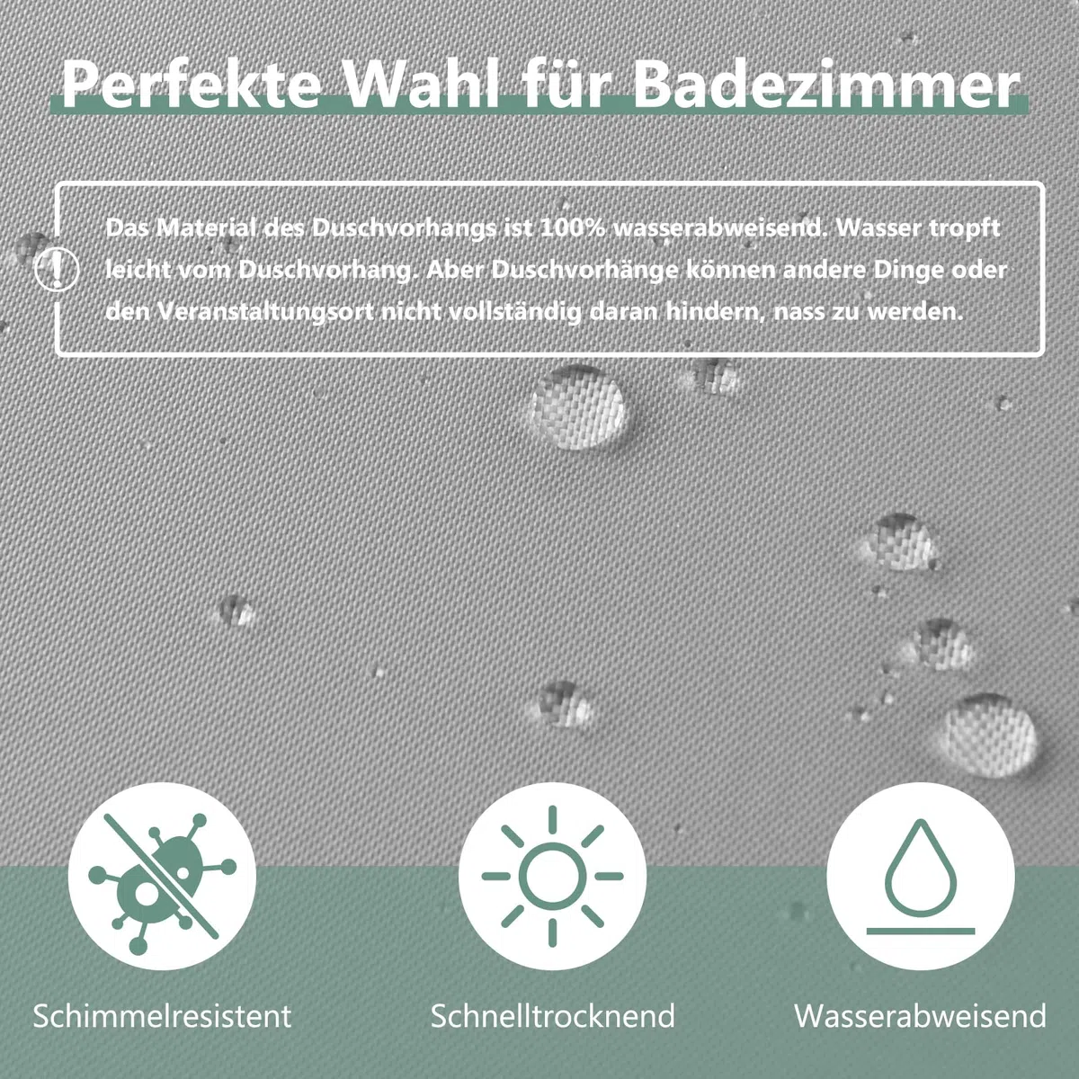 REDKEY Duschvorhang 240x200 cm, Anti-schimmel Badvorhang, Waschbar Schnelltrocknend Wasserabweisend PVC Textil, Antibakteriell Badewanne Vorhang mit 16 Haken für Bad Dusche, Grau