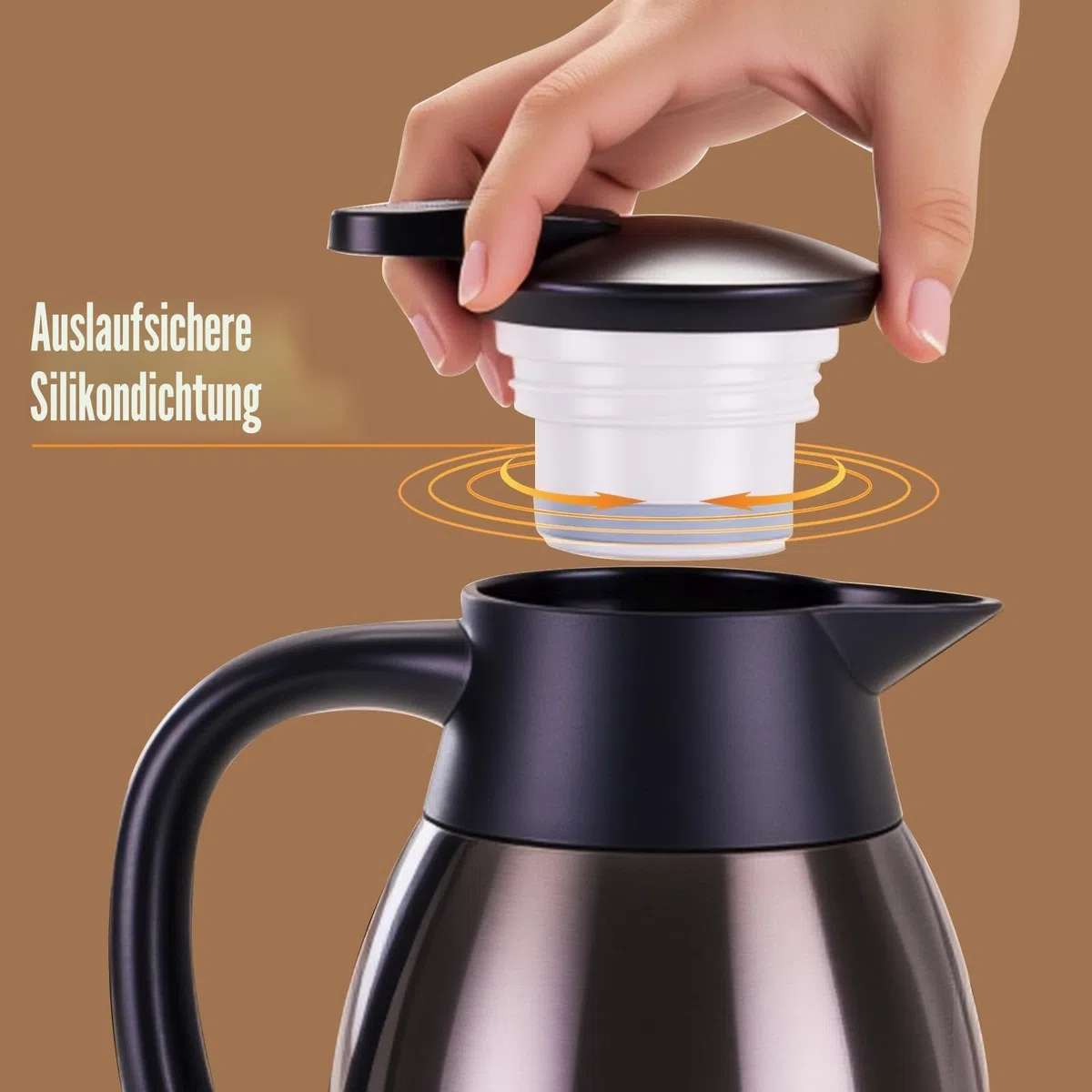 PARACITY 2L Isolierte Kaffeekanne aus Edelstahl, Zum Warmhalten, Doppelwandig Vakuumisoliert, Für Kaffee und Tee, Zuhause und Büro (schwarz)