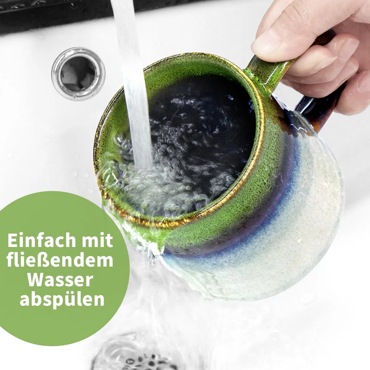 Kaffeetasse Groß, Cappuccino Tassen, Kaffeetasse aus Porzellan, Große Teetasse mit Henkel, Porzellan Cappuccino Tasse Kaffee Milch Tee Tasse (Grün)