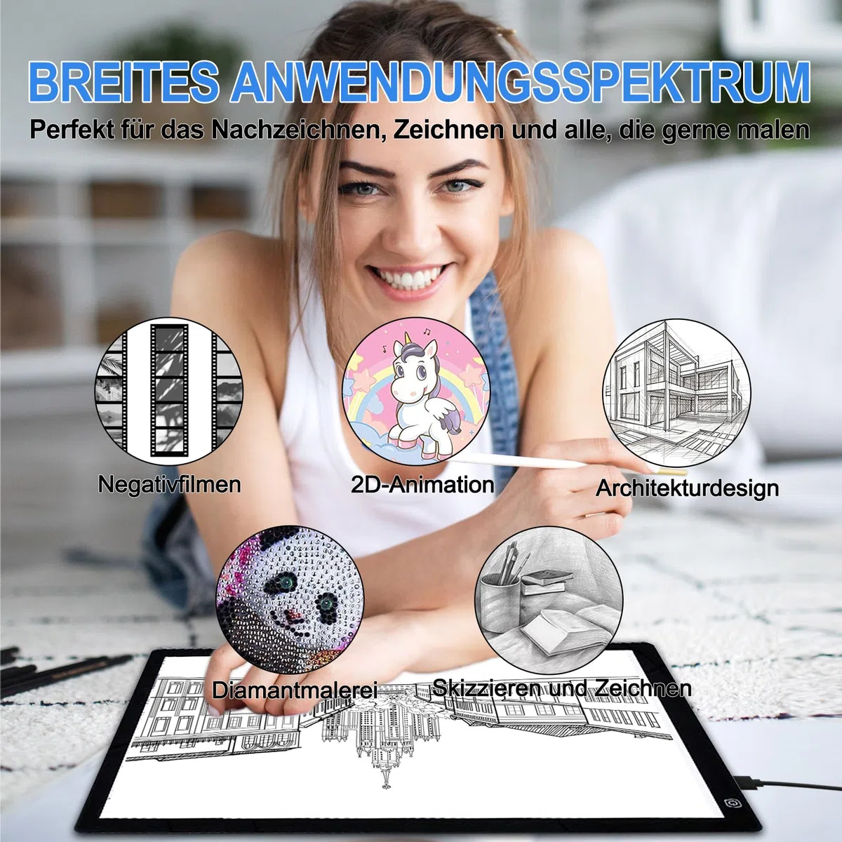 UUCOLOR LED Licht Pad A4, Leuchttisch A4 Leuchtplatte Zeichnen einstellbare Helligkeit, mit USB Kabel, Ideal für Diamond Painting, Skizzierung, Zeichnung, Animation, Tattoo, Malen