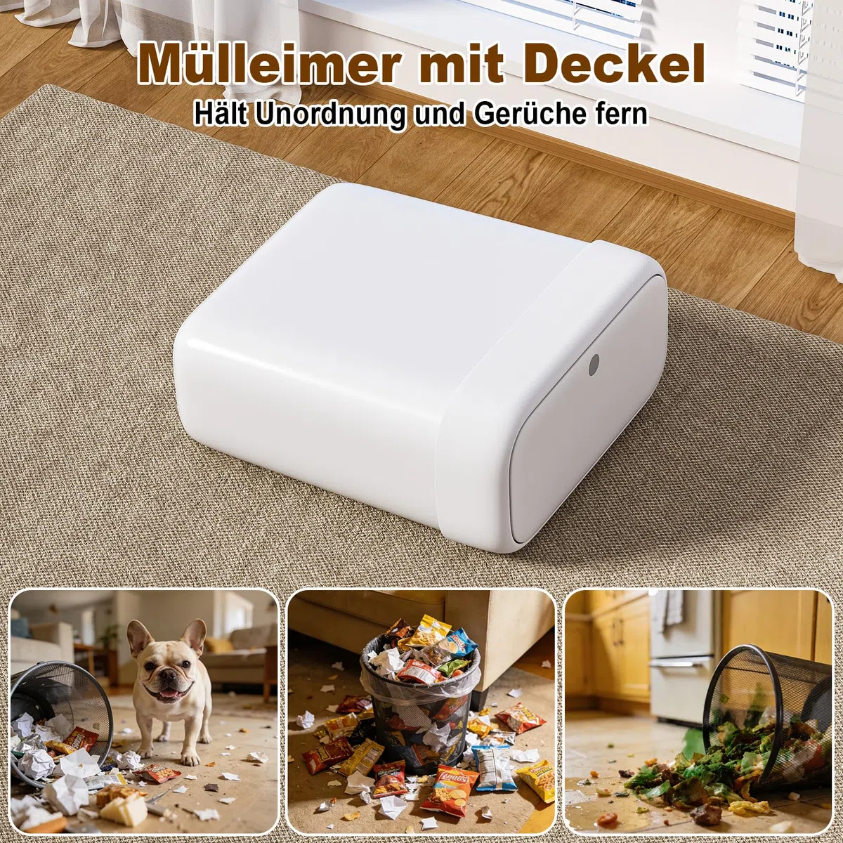 MOPUP Kleiner Badezimmer-Mülleimer mit Deckel, 8.5 l/2,2 Gallonen, schmaler Mülleimer, Papierkorb aus Kunststoff mit aufklappbarem Deckel, hundesicher für Badezimmer, Küche, Schlafzimmer, Wohnzimmer