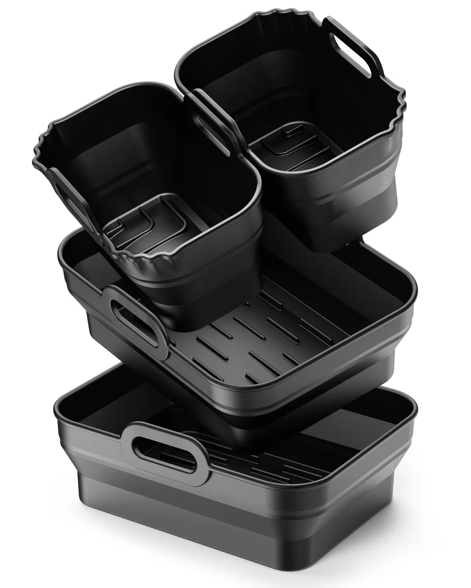 Silikonform Heißluftfritteuse, Airfryer Zubehör 4 Stück für Ninja AF400EU SL400EU AF451EU, COSORI, Russel Hobbs, Silikoneinsatz für Heißluftfritteuse 8.5 L 9L 11L, Wiederverwendbares Silikon Zubehör