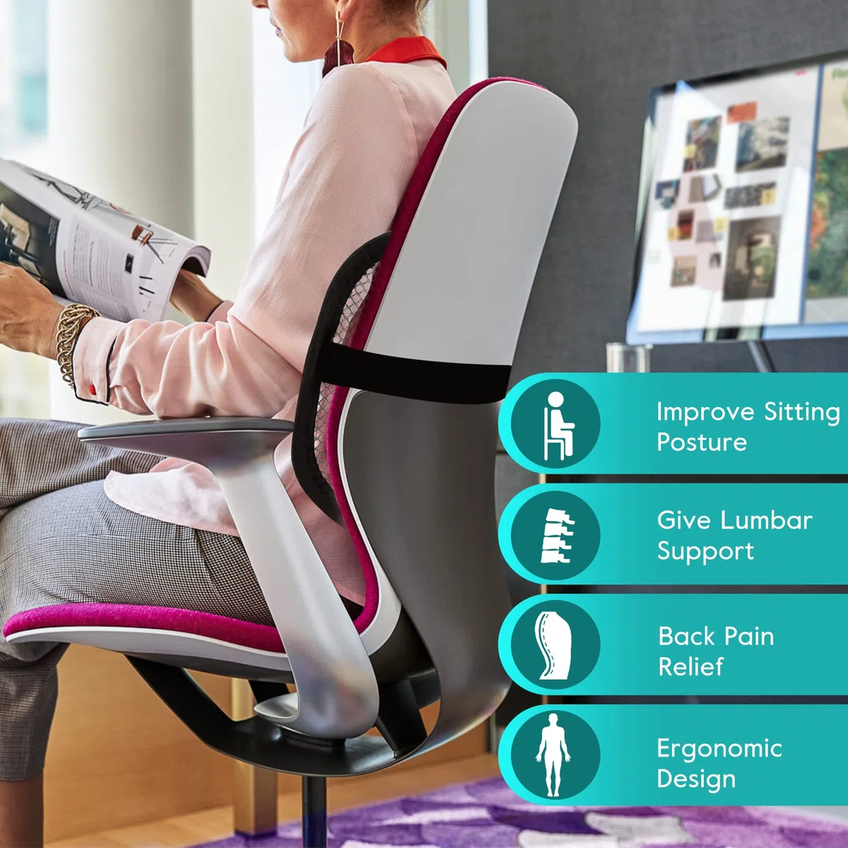 m zimoon Lordosenstütze Mesh, Atmungsaktiv Lordosenstütze Stuhl mit Massage-Knoten, Lendenkissen Rückenstütze Taille Rückseite Lendenwirbelstütze für Auto, Bürostuhl, Büro und Arbeit