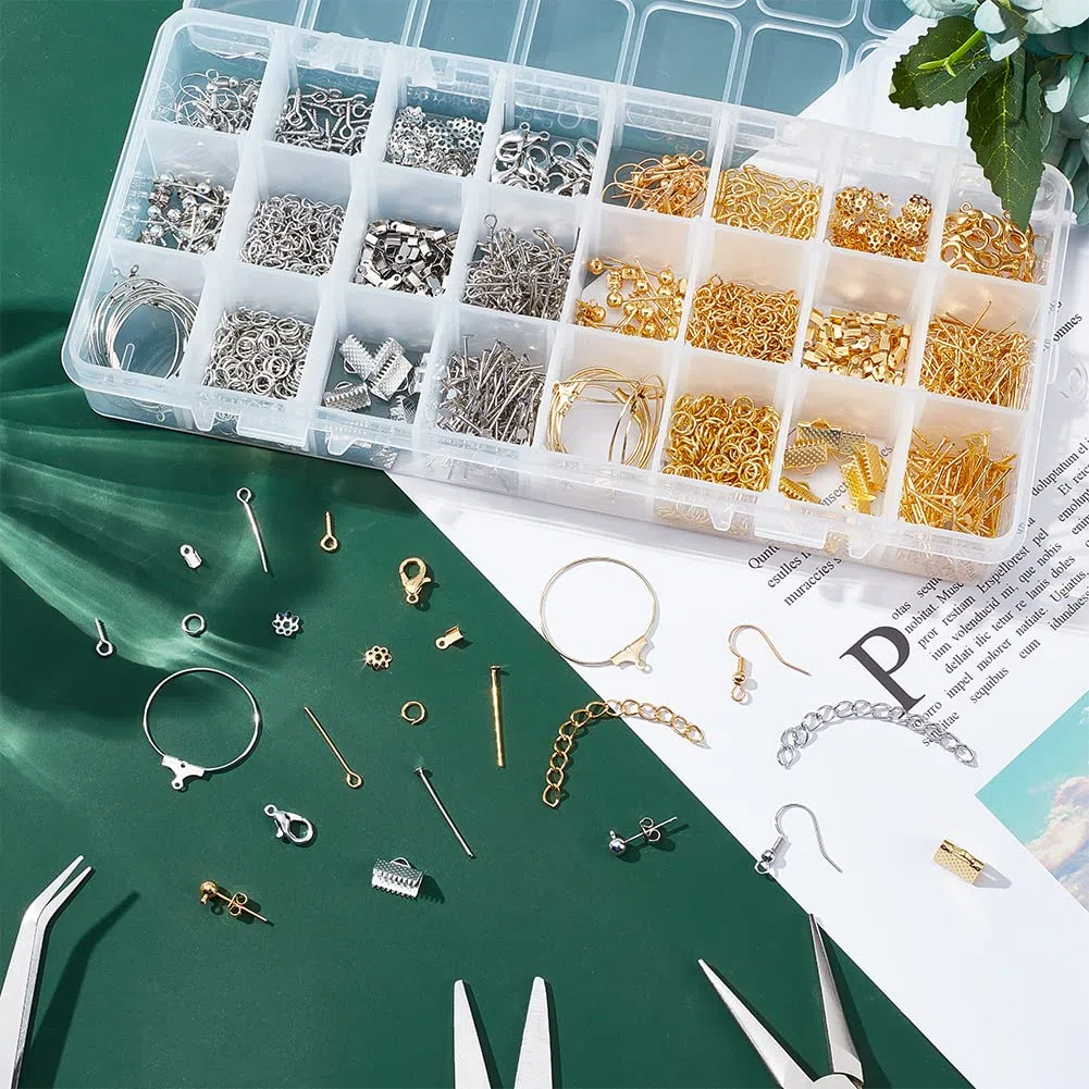 PandaHall 1480-teiliges Ohrringe Selber Machen Set Ohrringherstellungsset mit Ohrringhaken Ohrringzubehör Ohrringrückseiten Ohrringstiften Biegeringen Schmuck Creation Kit für die Schmuckherstellung