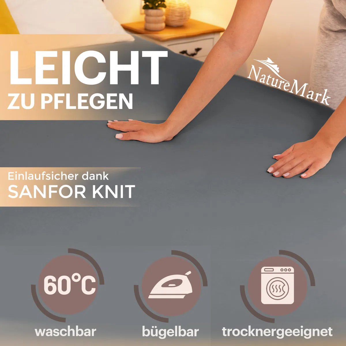 NatureMark Basic Boxspringbett & Wasserbett Spannbettlaken 200 x 220 cm - 40 cm Steghöhe - 200x220cm Spannbetttuch - 100% Baumwolle, Anthrazit/Dunkel grau