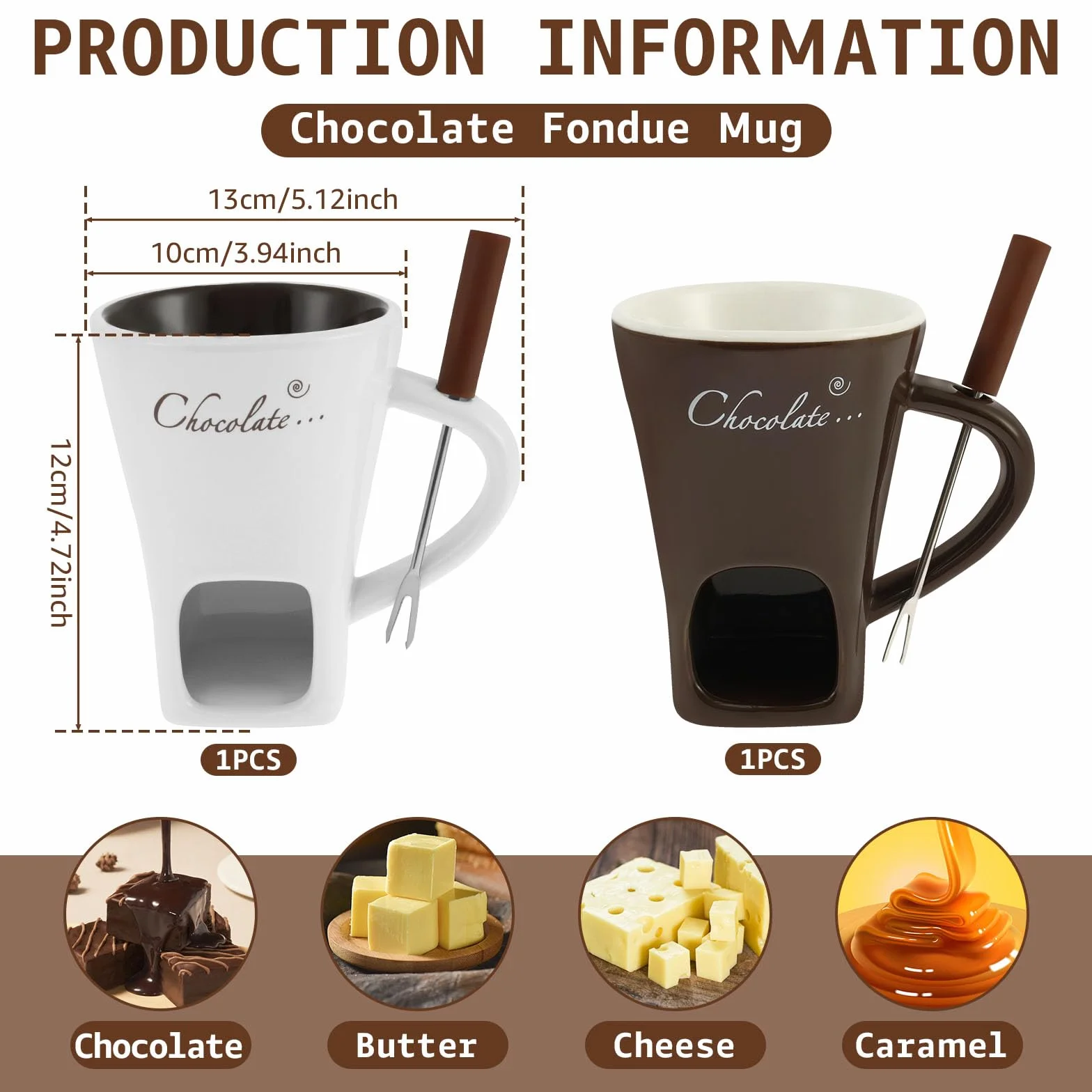 2 Stück Keramik Schokofondue Tasse,Becher zum Schmelzen von Schokolade mit Gabel,200ml Schokoladen Fondue Becher Set,Mehrzweck Schokoladenfondue Becher für Käse,Schokolade,Butter und Karamell