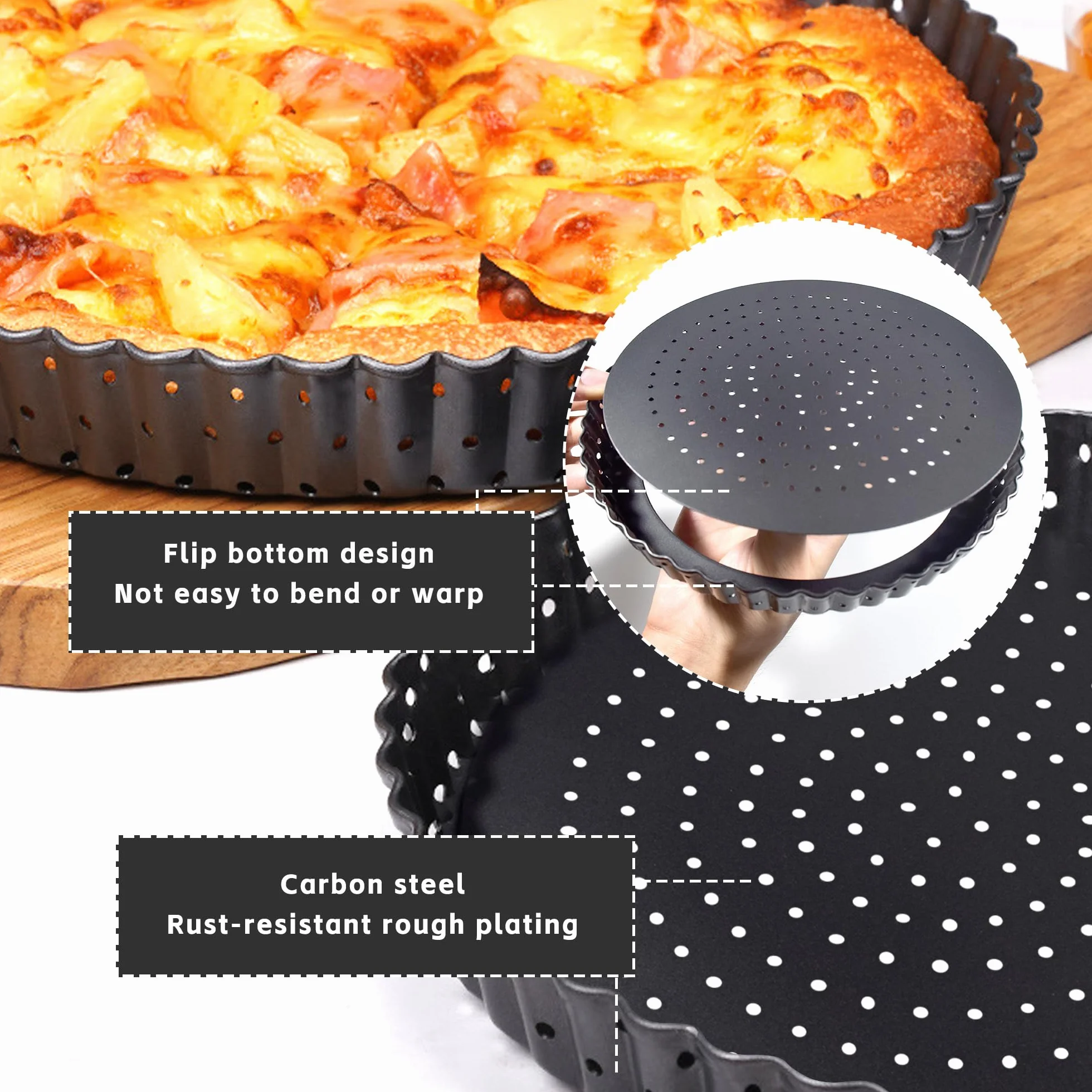 2 Stück Tarteform mit Hebeboden 30cm, Quicheform Antihaftbeschichtung Obstkuchenform Backform