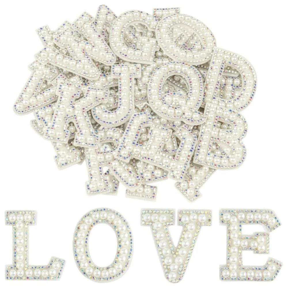 Perlen Buchstaben Aufkleber, 52 Stück Selbstklebende Strass Alphabet Aufnäher mit AZ-Glitzer, Buchstaben Sticker für DIY-Projekte An Kleidung, Taschen, Rucksäcken, Jeans und T-Shirts