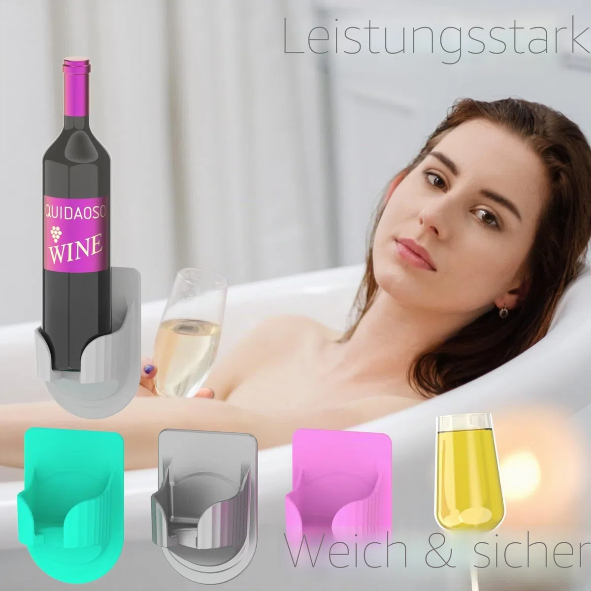 Weinglashalter für Badezimmer & Wohnmobile, Gläserhalter, Wandmontierter Silikon Getränkehalter, Geschenke für Mann & Frau (Grau)