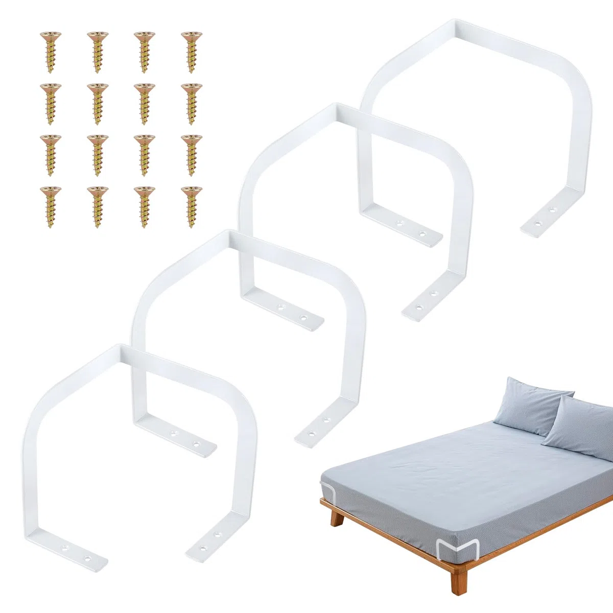 DBREAKS 4 Stück Matratzenhalter Gegen Verrutschen, 14cm Matratzen Halterung für Ecke des Bettes, Matratzenstopper, Rutschfester Matratzenverbinder, Matratzenstabilisatoren, Weiß