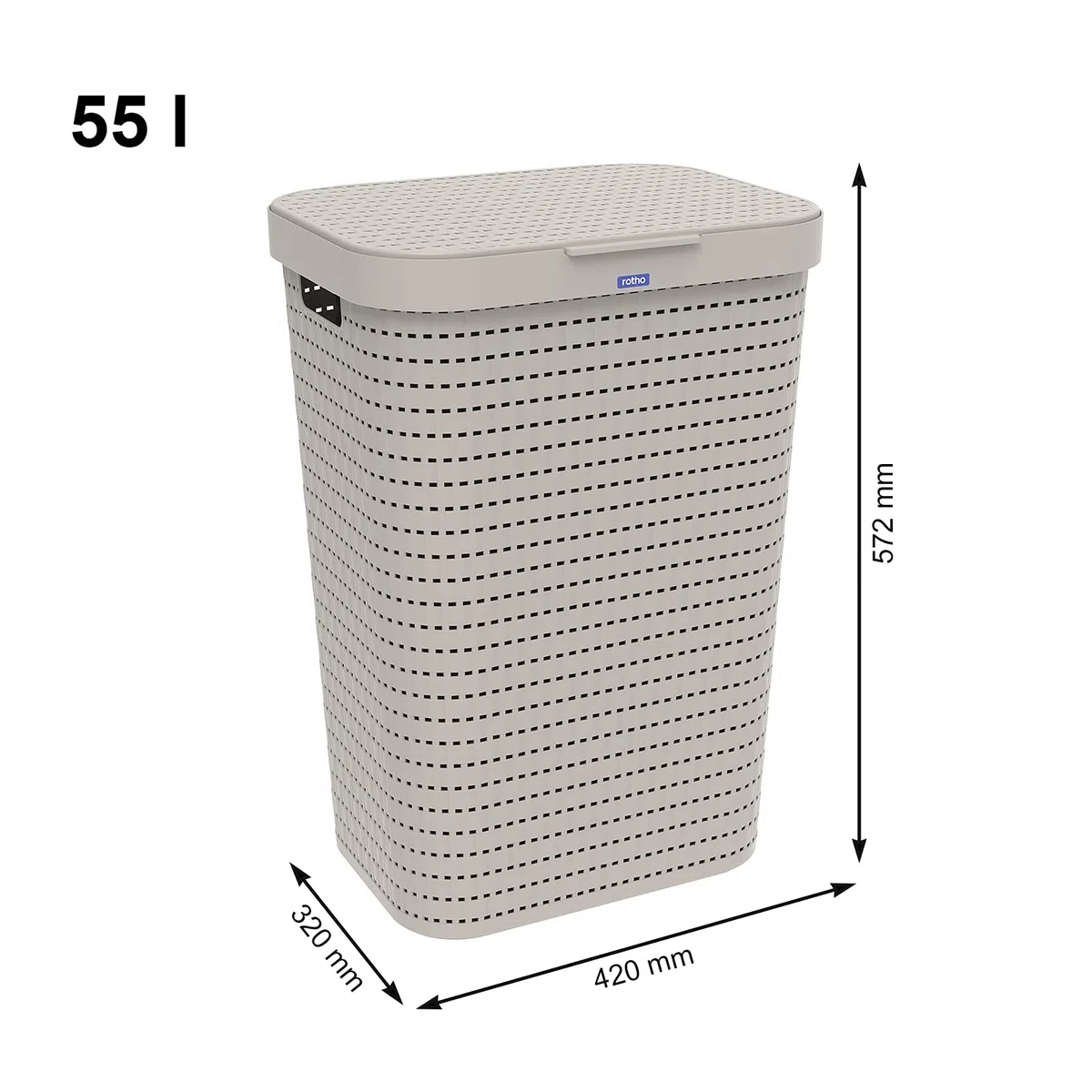 Rotho Country Wäschesammler Kunststoff mit Deckel 55l | Wäschekorb schmall in Rattan-Optik | Deckel öffnet komplett | angenehm zu tragen | einfach zu reinigen & hygienisch | beige
