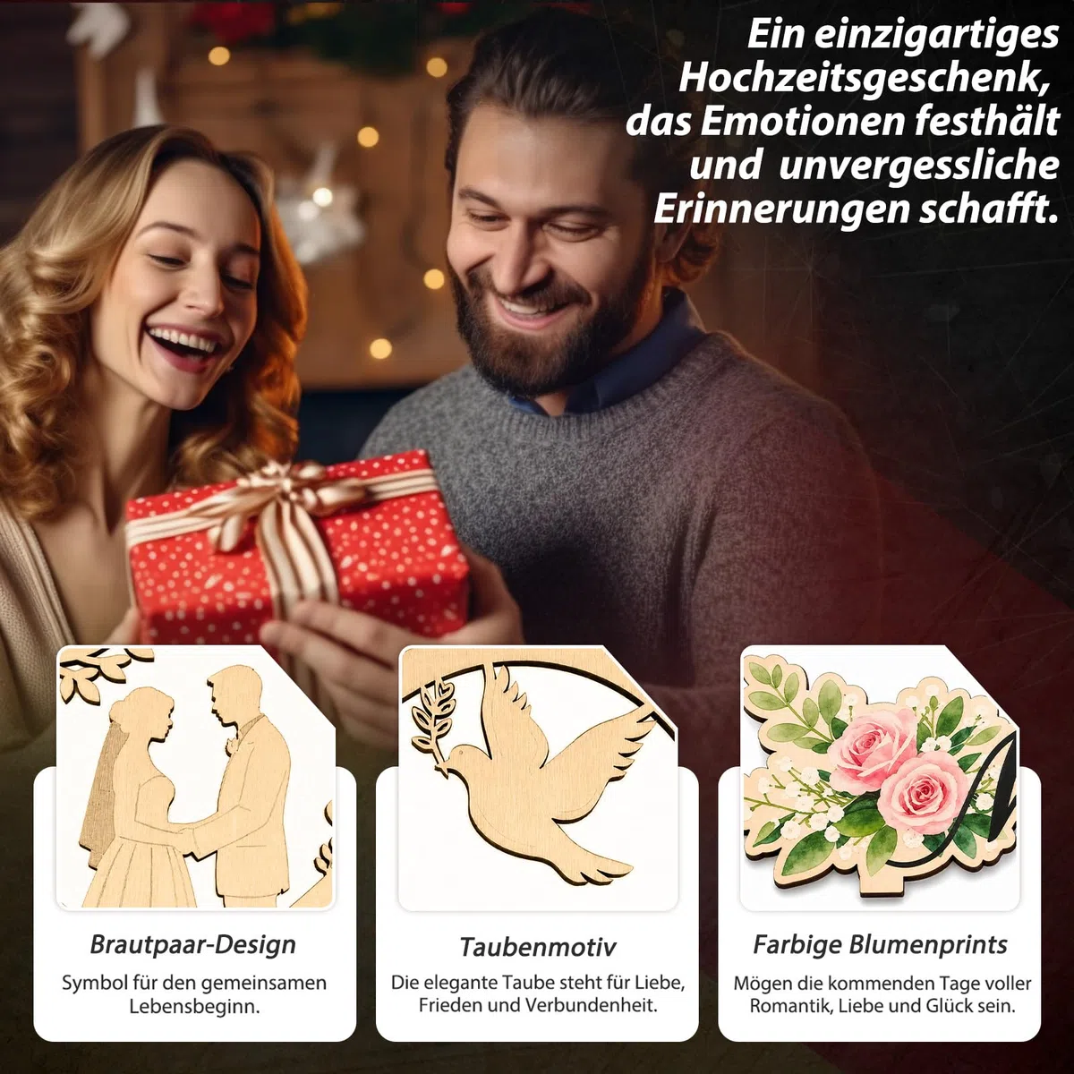 Giftota Geldgeschenk Hochzeit mit LED Lichterkette - Originelle Hochzeitsgeschenke für Brautpaar - Mr und Mrs Geschenk - Geldgeschenke zur Hochzeit Holz Paar Geschenke