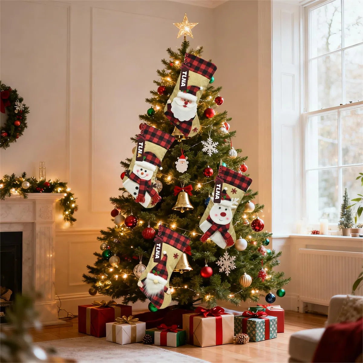 Personalisiert Weihnachtsstrümpfe mit Namen (selbst beschriftbar, Nicht gedruckt) -Großer Nikolausstrumpf als hängende Stockings Deko für Kamin, Weihnachtsbaum & Familienfeier (Rentier)