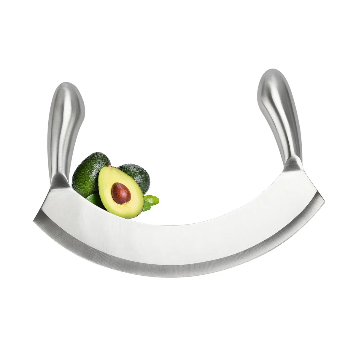 Edelstahl Wiegemesser Single Edge, 22cm Pizzaschneider Effizientes Hacken von Kräutern, Brot, Salat, Nüssen - Ergonomischer Griff, spülmaschinenfest, rostfrei, nahtlos