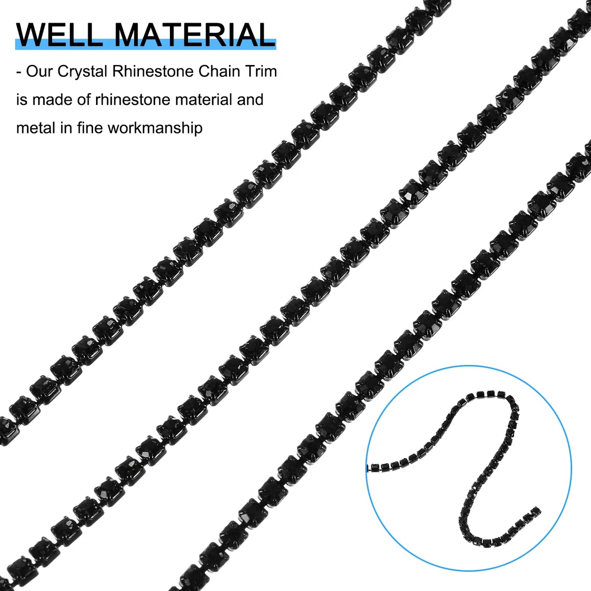QUARKZMAN 10 Yard Kristall Strass Kette 3.0mm Aufnähen Schließen Klaue Kette Trimmen für Basteln Schmuck Kleidung Taschen Schuh Deko Schwarz 1Rolle