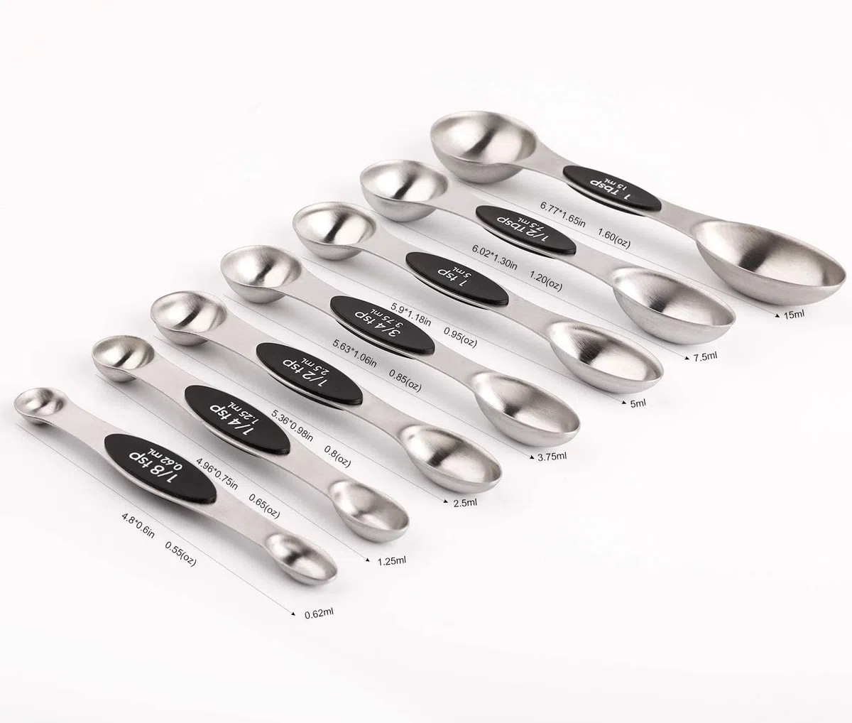 Magnetisches Messlöffel-Set aus Edelstahl, doppelseitiges Messlöffel-Set, ineinandergreifende Teelöffel, Esslöffel zum Abmessen von trockenen und flüssigen Zutaten, 8-teilig