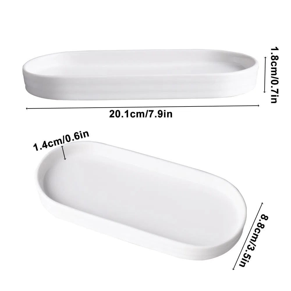 2 Stück Badezimmer Tablett Dekotablett Weiß Oval Kosmetiktabletts 20 * 9 * 1,8 cm Bad Tablett Badezimmertablett Geeignet für Bad, Küche und Dekoration