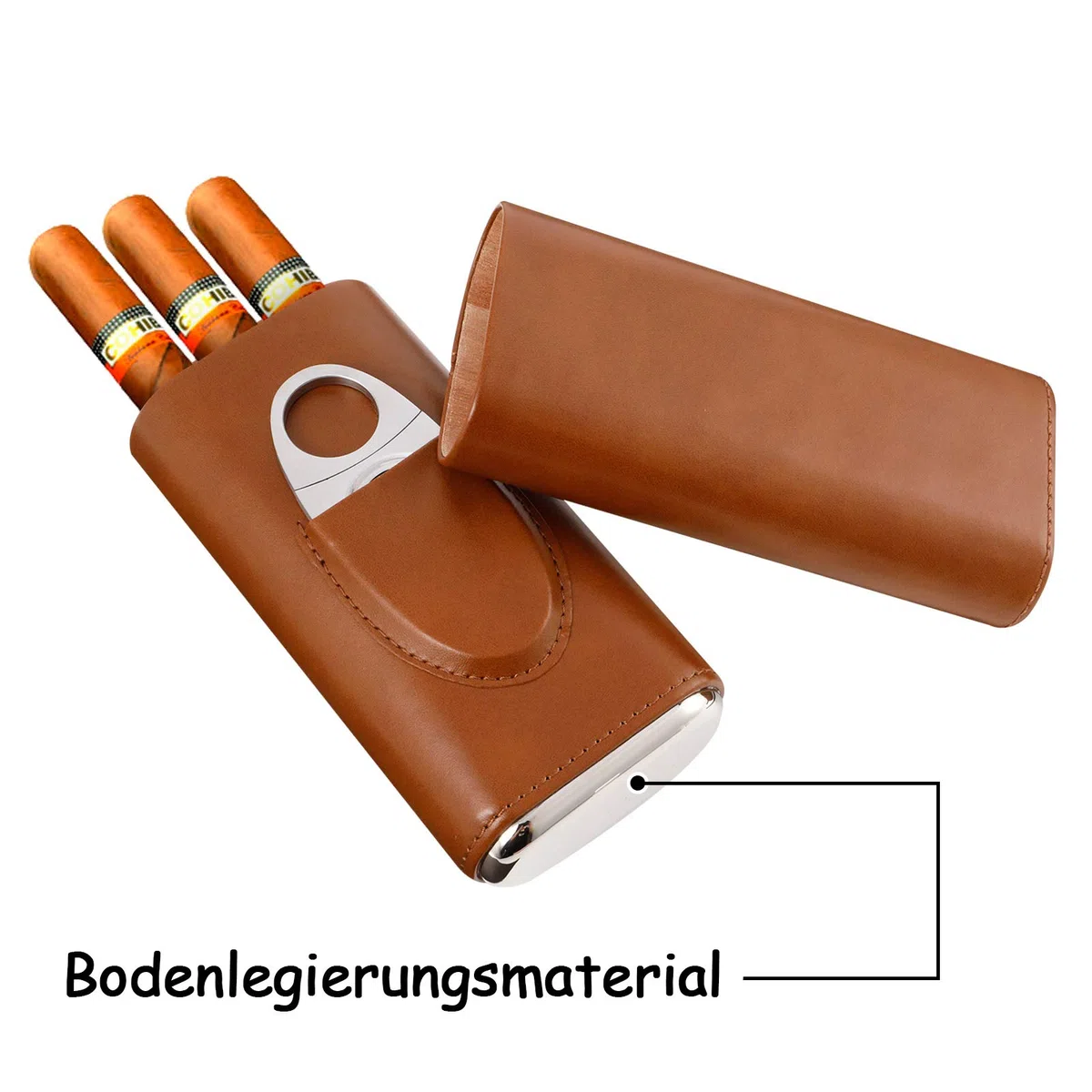 Zigarrenetui 3 Zigarren, Leder Zigarren Etuis mit Zigarrenschneider, Tragbarer Humidor Zigarren fr Reise Kurztrips(Braun)