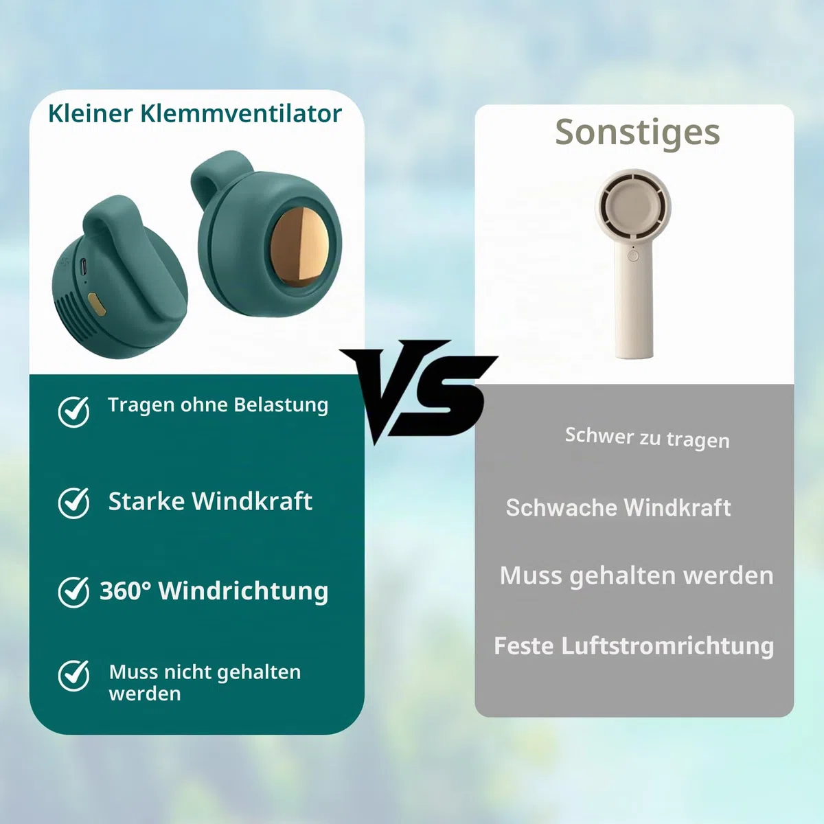 Gonggi Tragbarer kleiner Ventilator zum Anklippen, Mini-Clip-Taillenhals-Ventilator für Kleidung, Hut, Körper, wiederaufladbar, leise, blattlose Ventilatoren, freihändige Kühlventilatoren für Outdoor