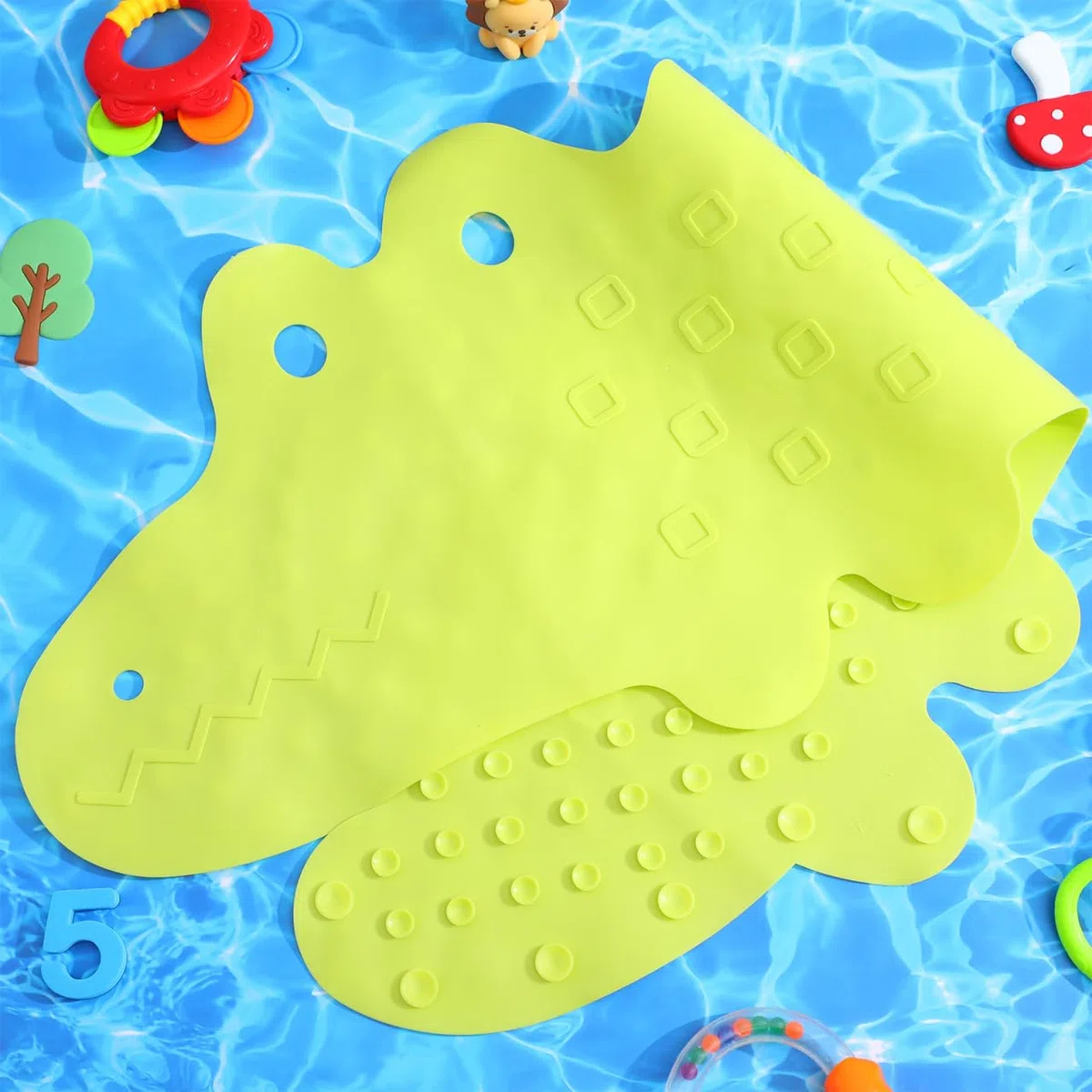 Ciieeo Badewannenmatte Kinder rutschfest, Lustiges Krokodil Antirutschmatte Badewanne für Baby und Kleinkind, BPA-Freie TPR Duschmatte mit Starken Saugnäpfen, Schimmelresistent Waschbar (Grün)