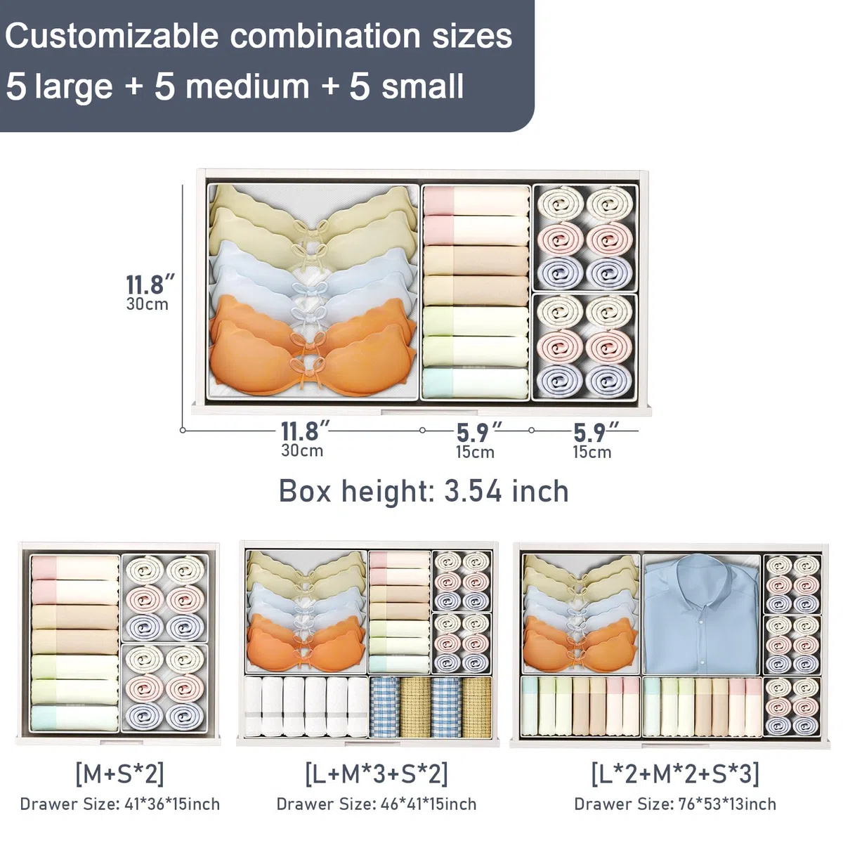 Homsorout Kleiderschrank Schubladen Organizer - 15er Set Unterwäsche Organizer Aufbewahrung Hemnes Kommode, Stoff Schubladen Ordnungssystem Aufbewahrungsbox für Hosen, Kleidung, Socken, Beige