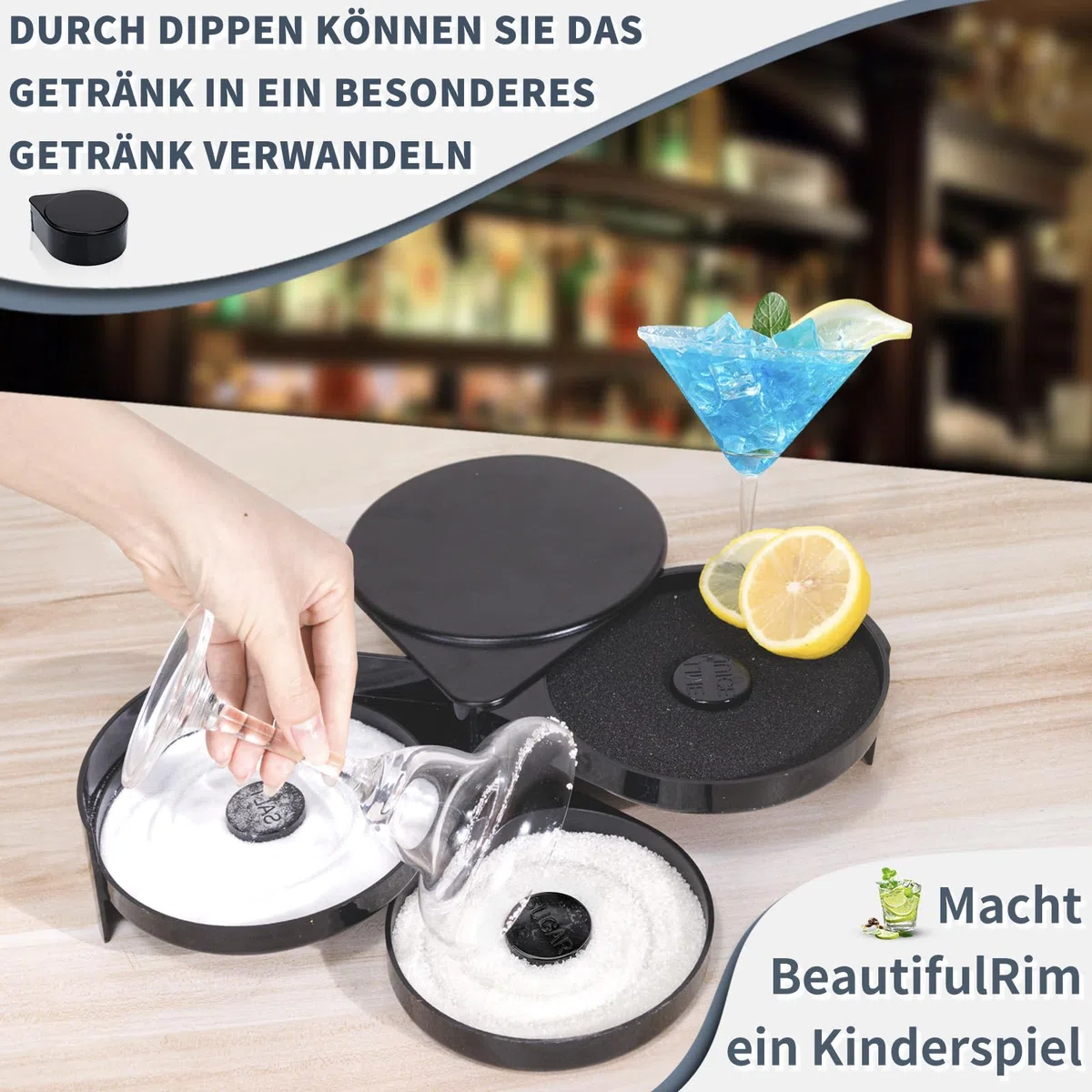 TonJin 1 Pack 3 Tier Bar Glas Rimmer für Margarita und Cocktail, Barkeeper Tool, Salt Box Spice Container,Salz Rimmer