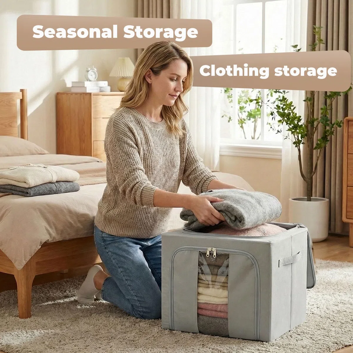 Aufbewahrungsbox mit Deckel, 3 (40L)Stück Kleideraufbewahrung & Organisation, Aufbewahrungstasche Schrank Organizer, Faltbar Umzugskartons Kleiderschrank mit Griff Boxen Aufbewahrung, 40*30*32cm