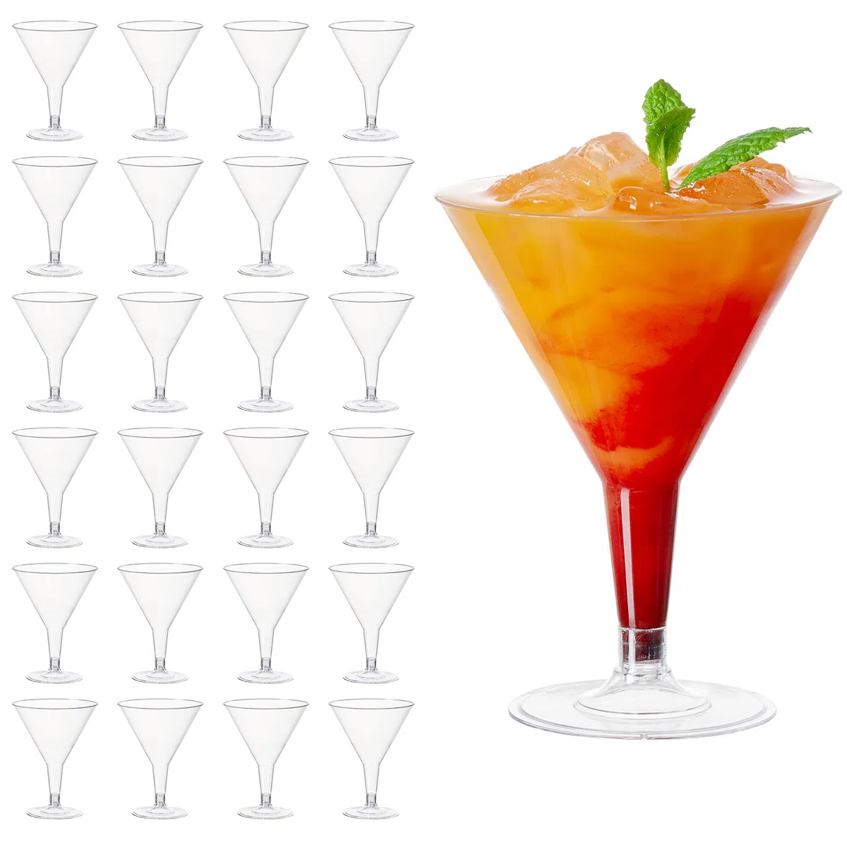 MATANA 24 Plastik Cocktailgläser, Martini Gläser Kunststoff, 210ml - Wiederverwendbar - Mehrweg Plastikbecher - Margarita Gläser, Cocktail Becher für Partys, Geburtstagen, Hochzeiten