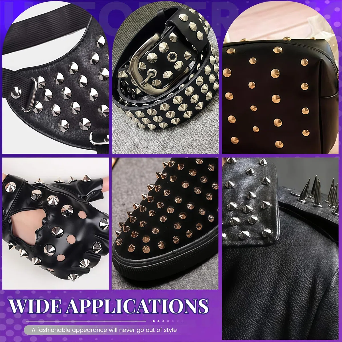 455 Stück Nieten Set, Punk Studs für Kleidung, Schraubnieten für Lederhandwerk für Bastler, Designer, Punk-Fans für Gürtel, Jacken, Taschen (Silber)