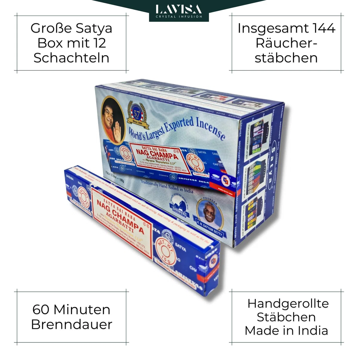 Satya Räucherstäbchen x LAVISA, Meditation, Aromatherapie, Duft (Nag Champa)