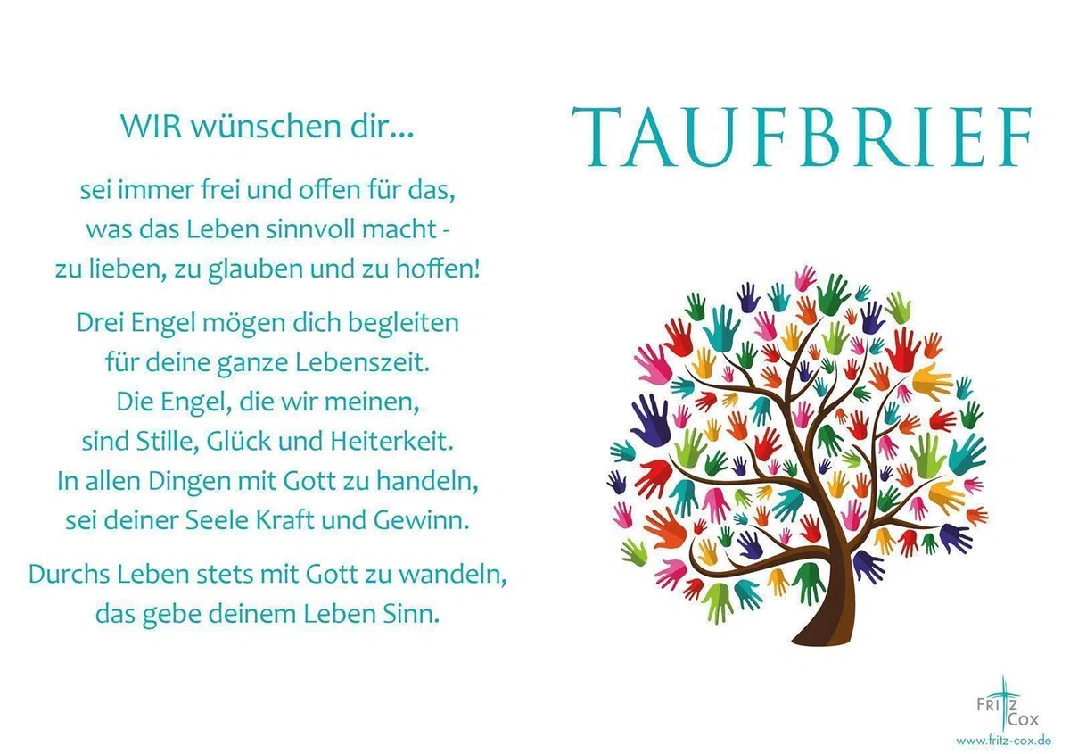 Fritz Cox Kinder-Set: Kinder-kreuz Lebensbaum mit Taufbrief | das ideale Geschenk zur Taufe 15cm