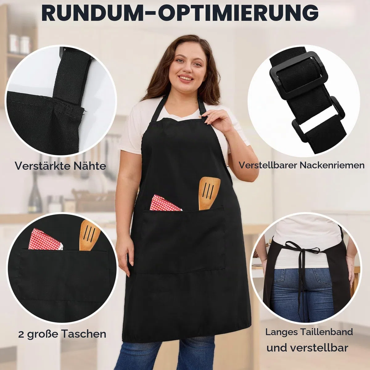 2 Stück Übergröße Kochschürze, Schwarze Schürze, Unisex Küchenschürze mit 2 Taschen zum Kochen, Grillen, Arbeiten, Professionelle Schürze für Kellner, Künstler, Friseur (Große Größe)