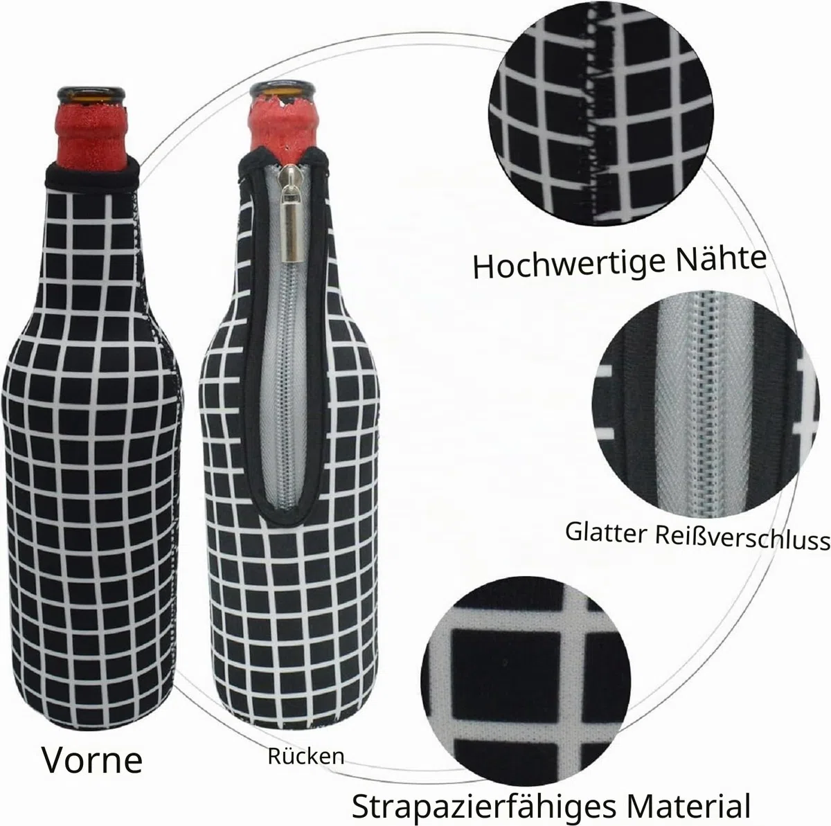 Bierflaschenkühler mit Reißverschluss, 500 ml, isoliertes Neopren, Bierflaschenhülle, Tragetasche für die Aufbewahrung Ihres Getränks, Bier, Cider, Softdrinks, gekühltes Wasser für Party,