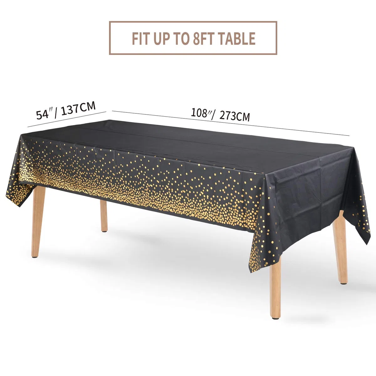 4 Stück Schwarz und Gold Party Tischdecke für Rechteck Tisch, Gold Dot Confetti Geburtstag Tischdecke für Geburtstag, Jahrestag, Braut Shower, Abschlussfeier, Cocktail Party, 137cm x 274cm